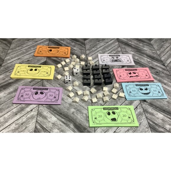 Monopoly The Nightmare Before Christmas Game Money Hotels Houses Dice - Picture 2 of 4